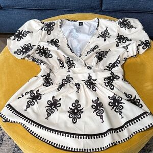 SHEIN Black and Cream Floral Blouse